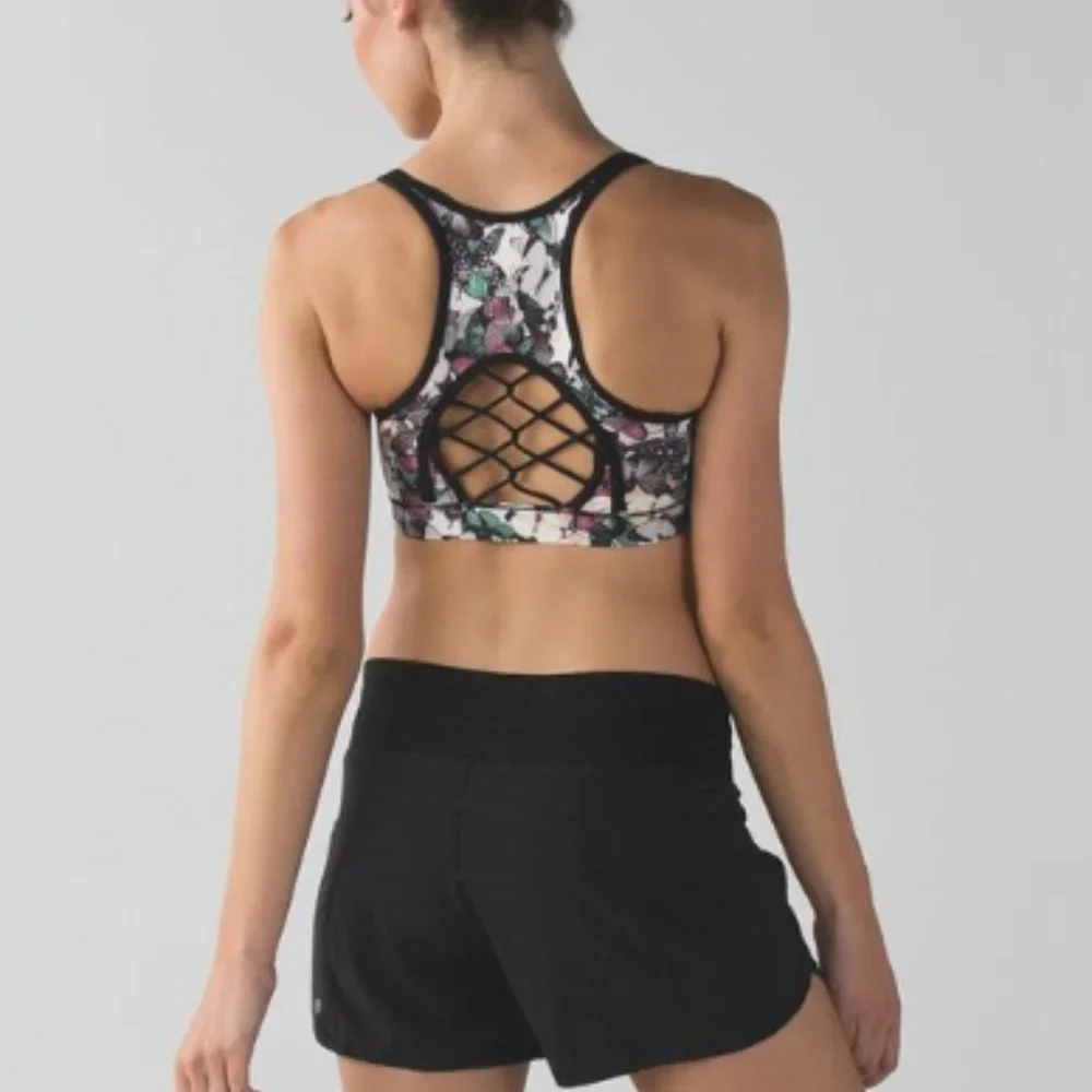Lululemon Sweaty Or Not Bra II So Fly Butterfly Angel Wing Multi/Black 6